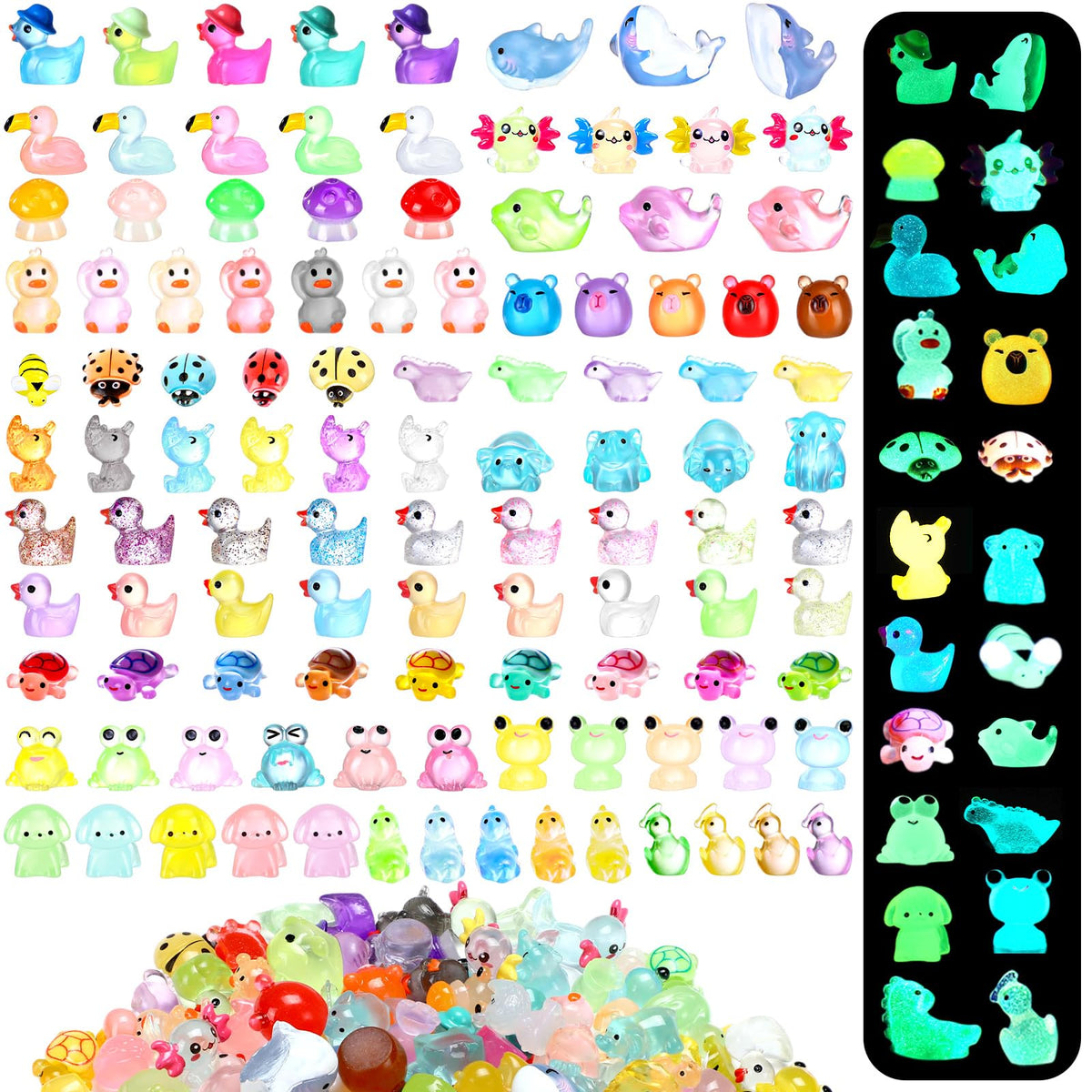 Outus 154 Pcs mini resin animals group shot showing diverse colors for decor ideas