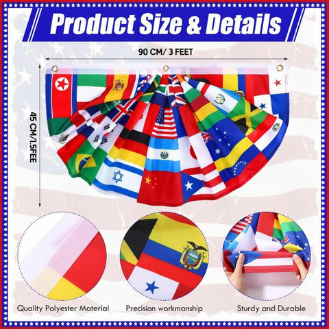 Outus flags backdrop showing 36 country flags in vivid colors for celebrations.