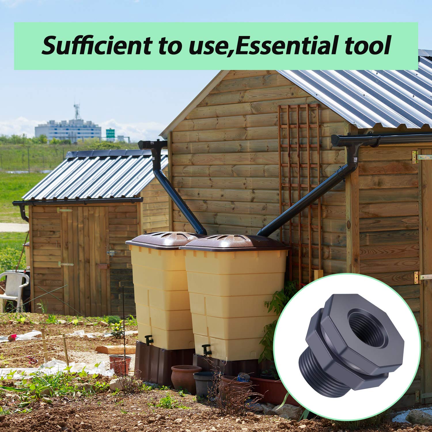 Outus bulkhead fitting in use on a water tank setup.