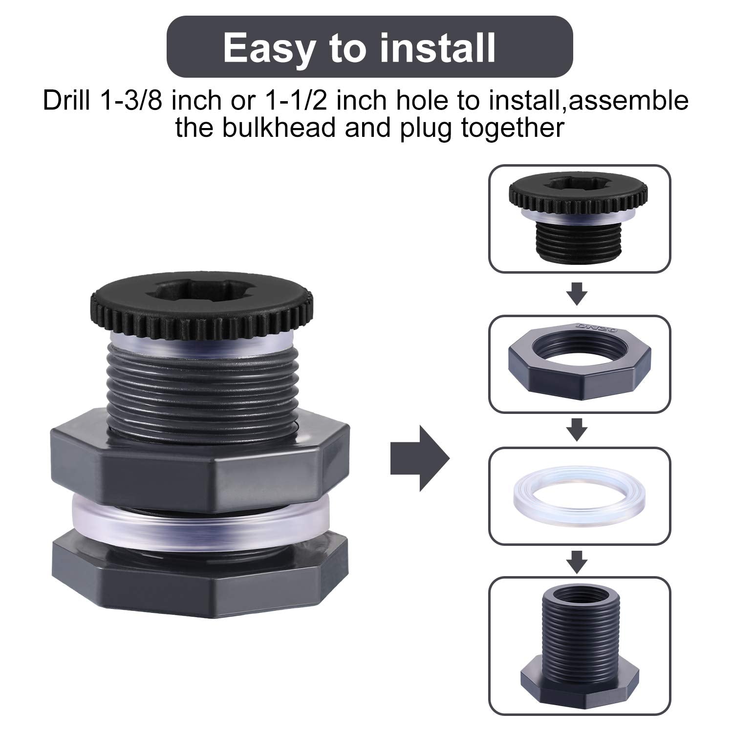 Outus dark grey bulkhead fitting suitable for outdoor use.
