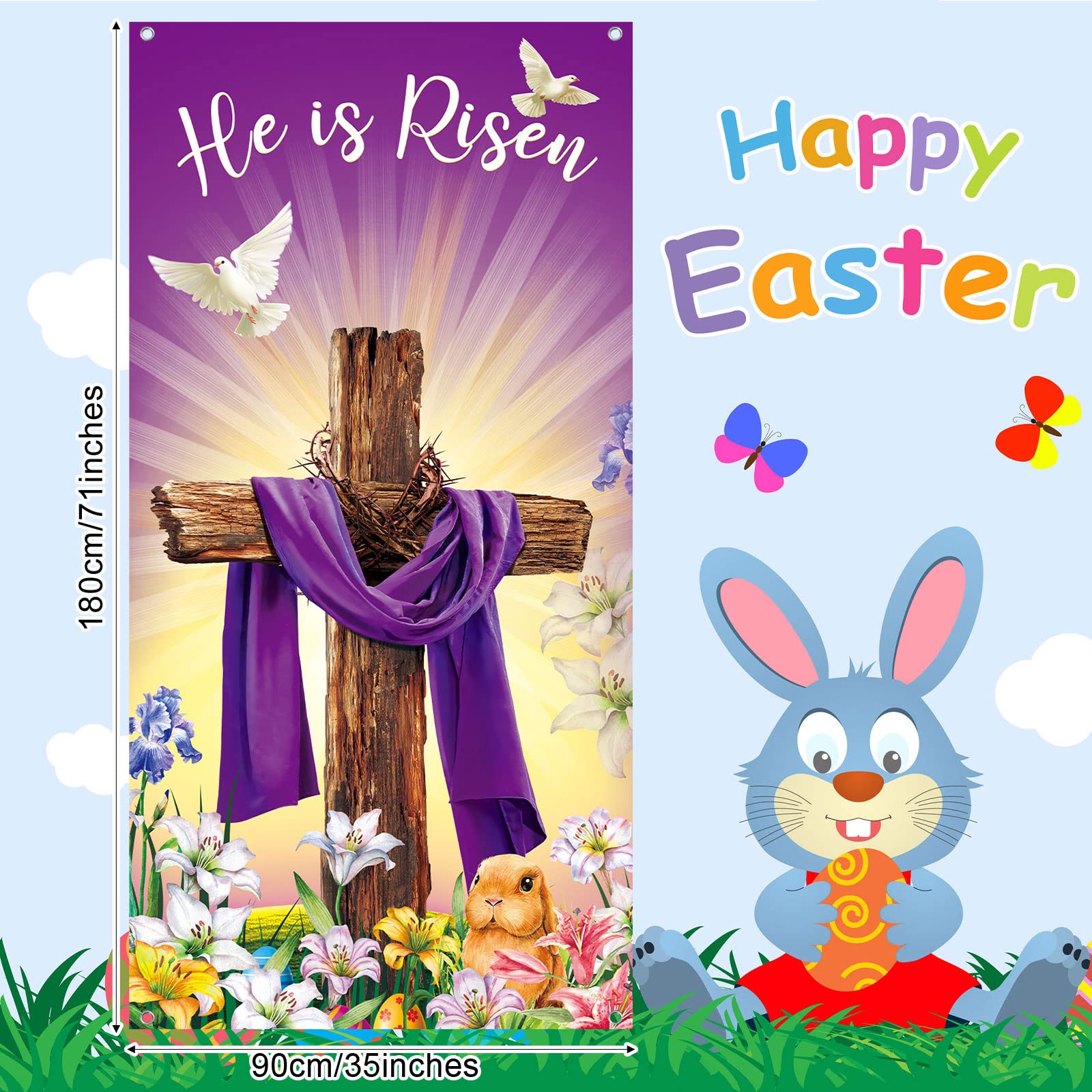 Outus Easter porch sign featuring rising sun and dove for outdoor visibility.