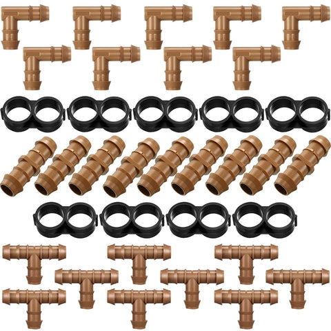 Outus irrigation tees on 1/2 inch tubing enabling branch connections for drip systems