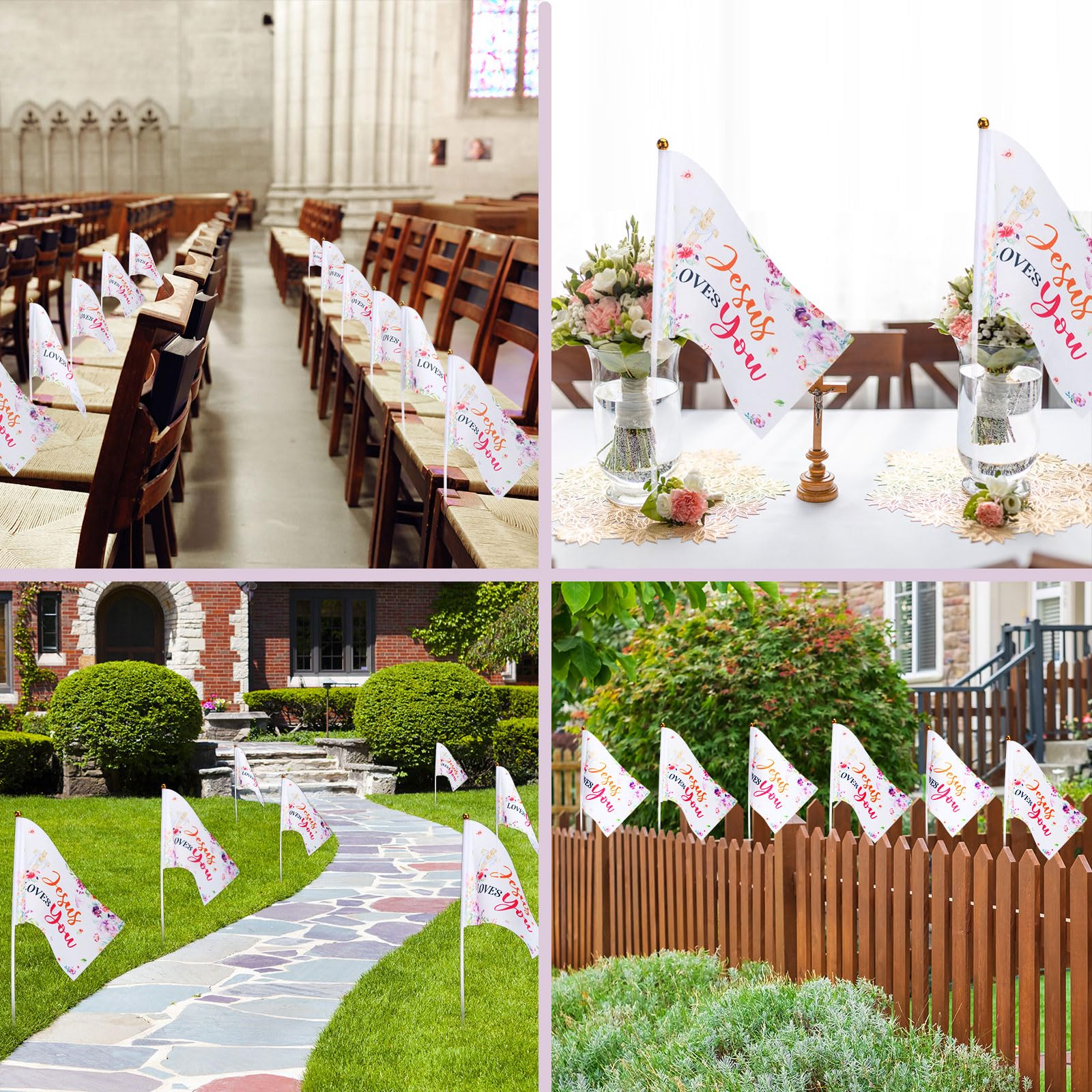 Outus Jesus Loves You flag set suitable as a church gift or event favor.