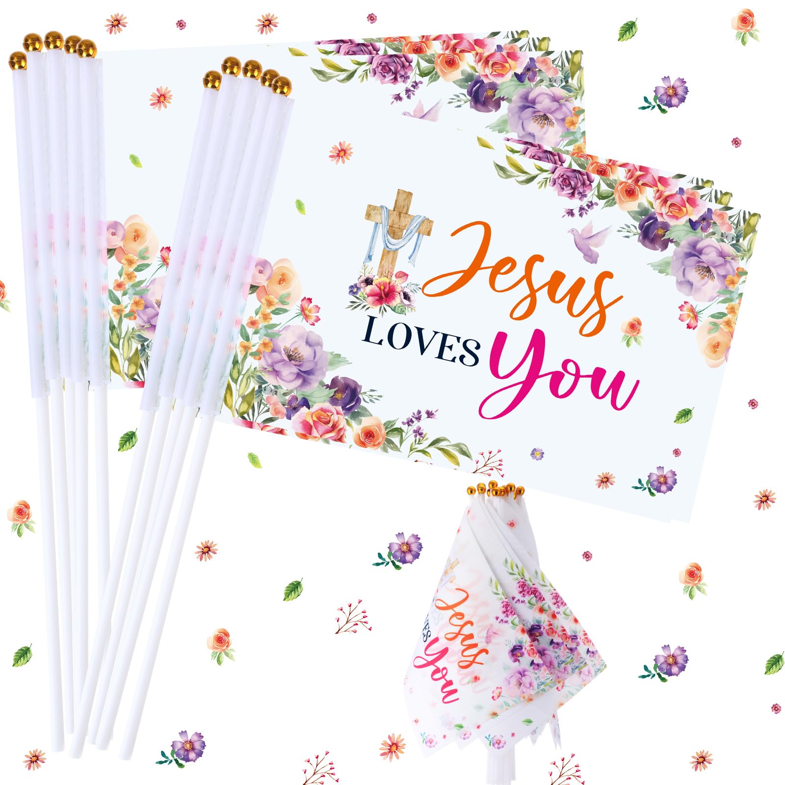 Outus Jesus Loves You flag with cross and flowers, ideal for Easter home decor.
