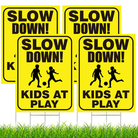 Outus Kids At Play Sign 12x16 yellow boosts visibility for drivers and pedestrians.
