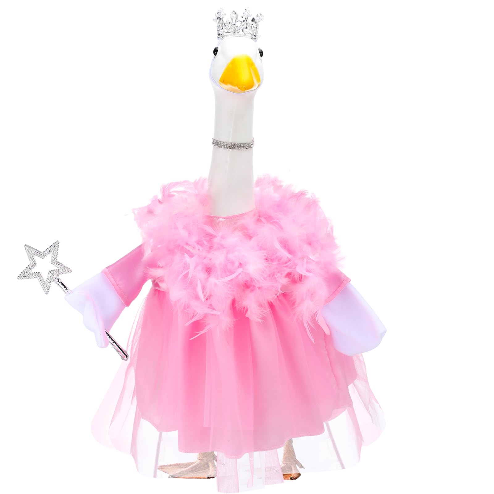 Outus princess goose pink tutu skirt on a 23-inch porch goose for whimsy and charm