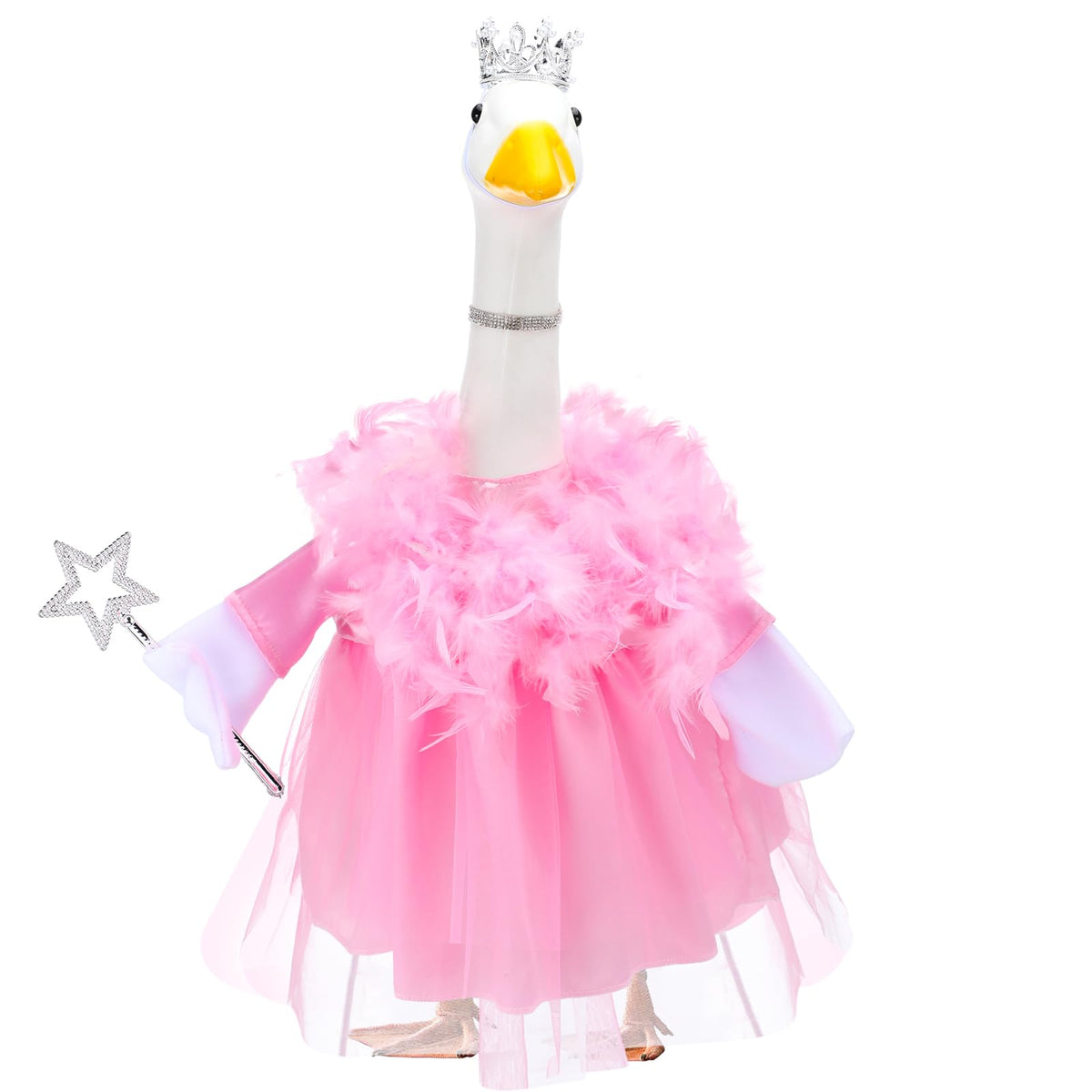 Outus princess goose pink tutu skirt on a 23-inch porch goose for whimsy and charm