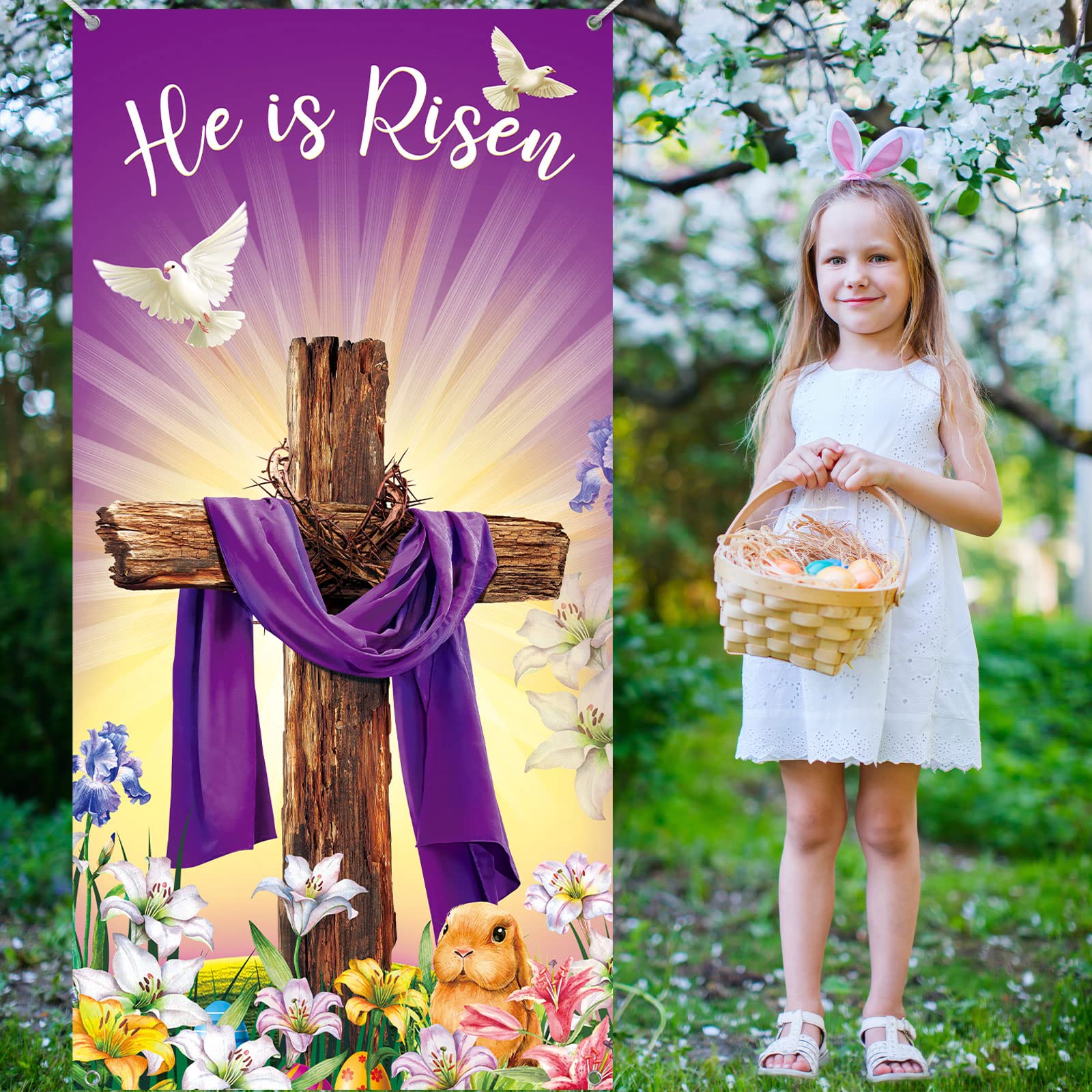 Outus spring religious banner for doors, windows, or walls.