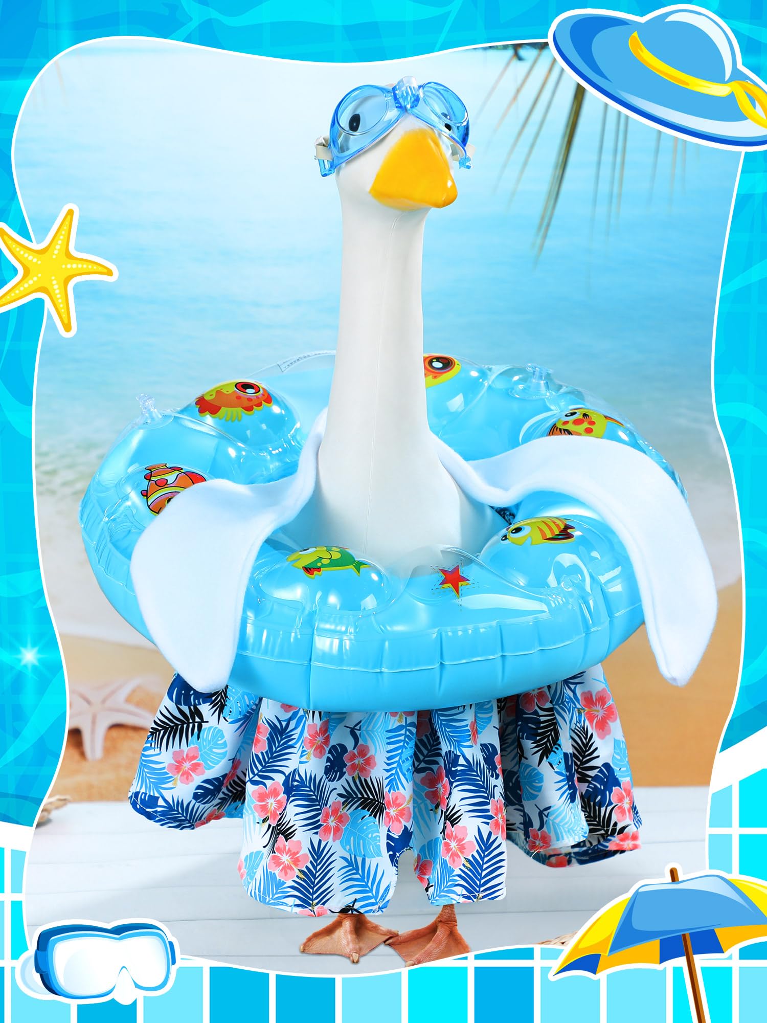 Outus summer goose outfit on porch display brightens garden and patio spaces