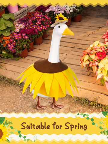 Outus Sunflower Goose Costume in yellow-brown design enhances lawn decor.