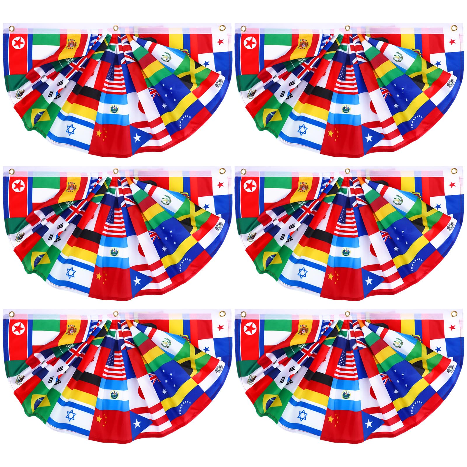 Outus world flags banner six-piece set displayed on a porch for vibrant curb appeal.