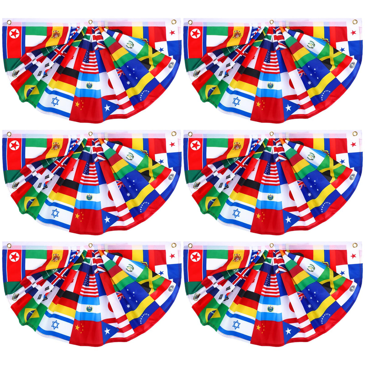Outus world flags banner six-piece set displayed on a porch for vibrant curb appeal.