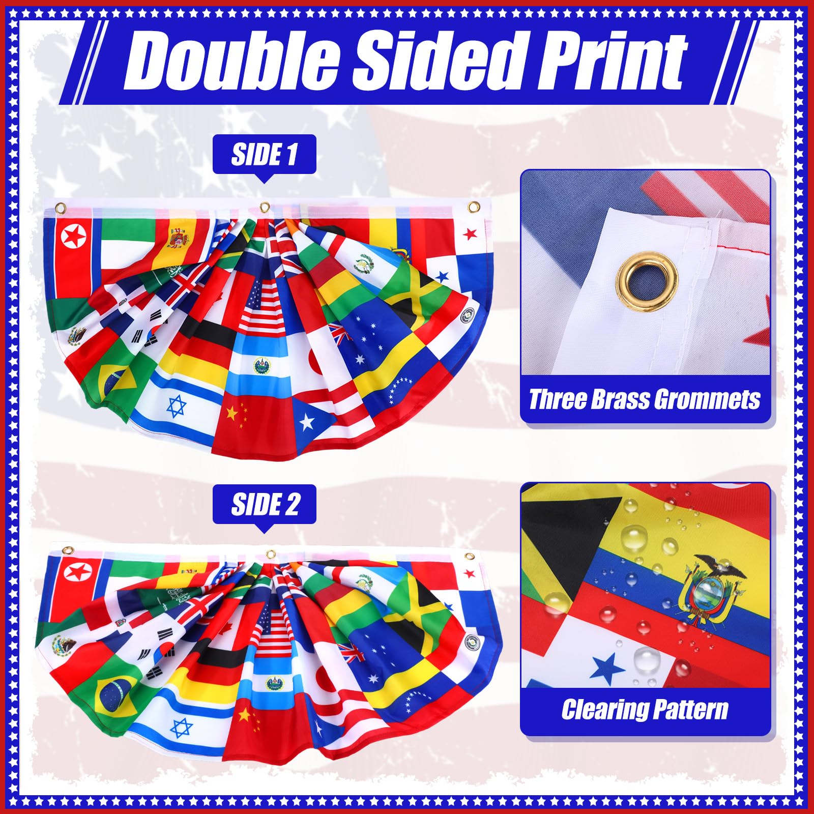 Outus world flags banner features 36 country flags in a compact six-piece display.
