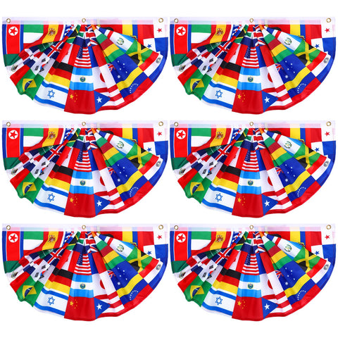 Outus world flags banner three-panel display for international events.