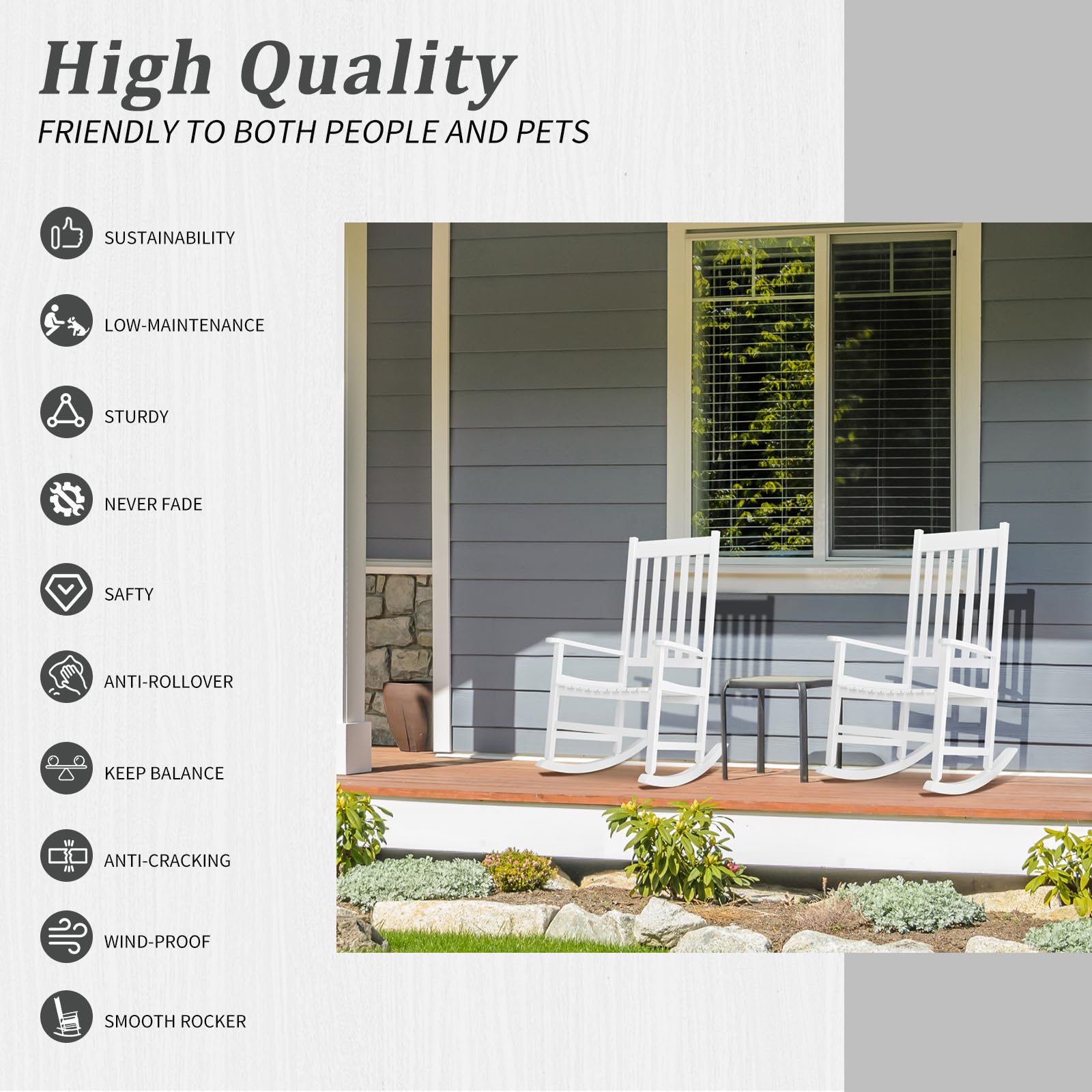 Outvita outdoor rocking chair with clear assembly instructions enables easy setup on any deck.