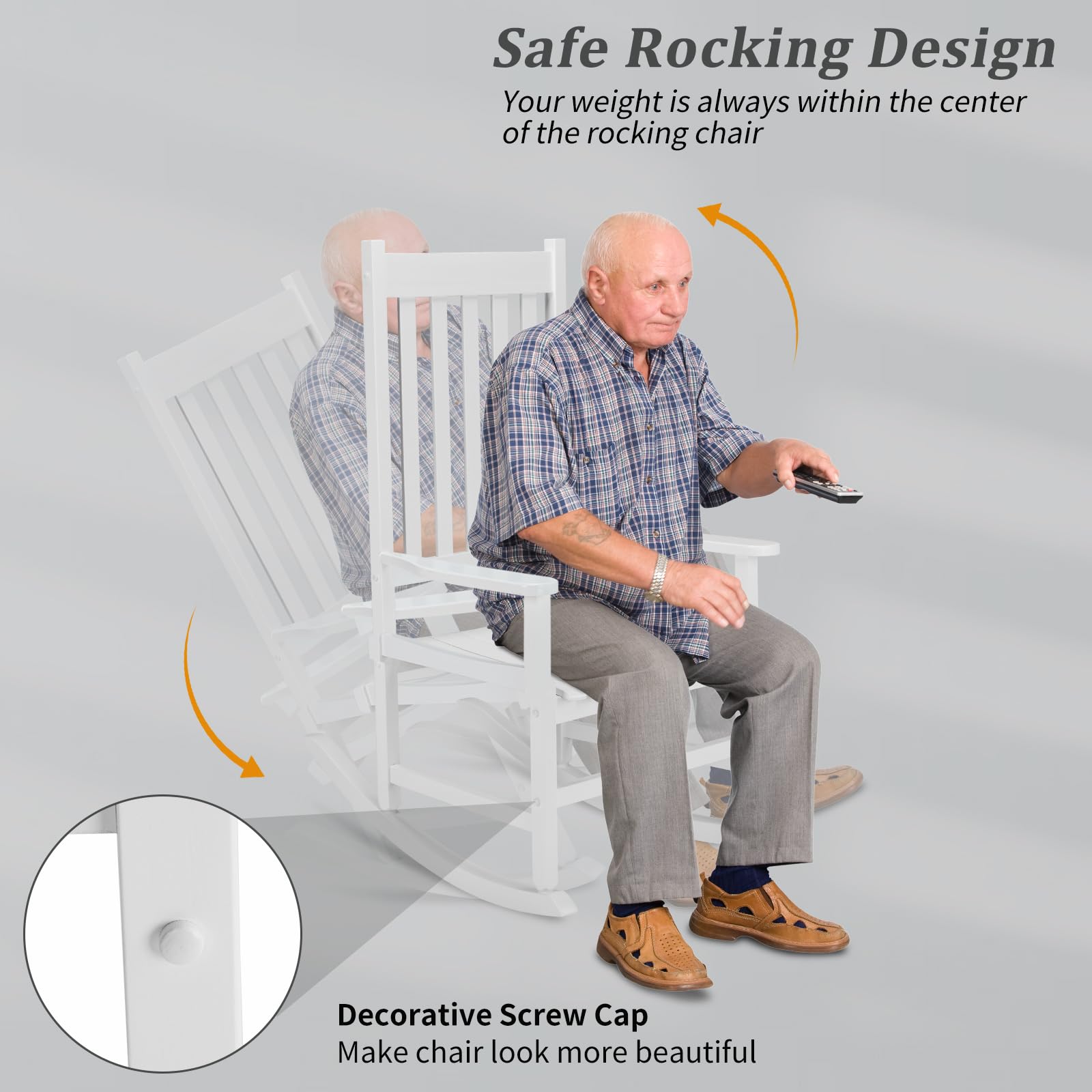 Outvita outdoor rocking chair solid wood frame emphasizes safe rocking structure for balanced lounging.