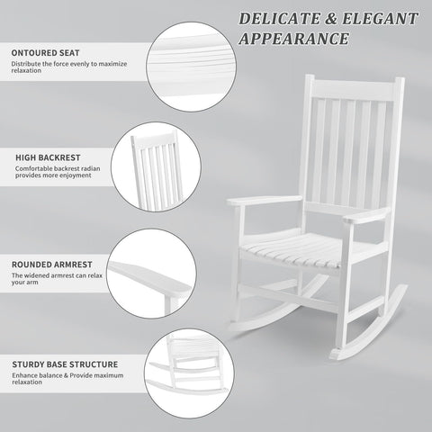 Outvita outdoor rocking chair high back and ergonomic design provide supportive seating during evenings.