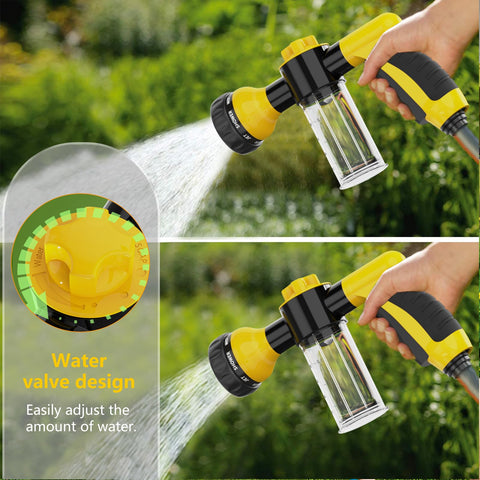 OUTWAY high-pressure spray gun showing jet and stream modes for deep cleaning.