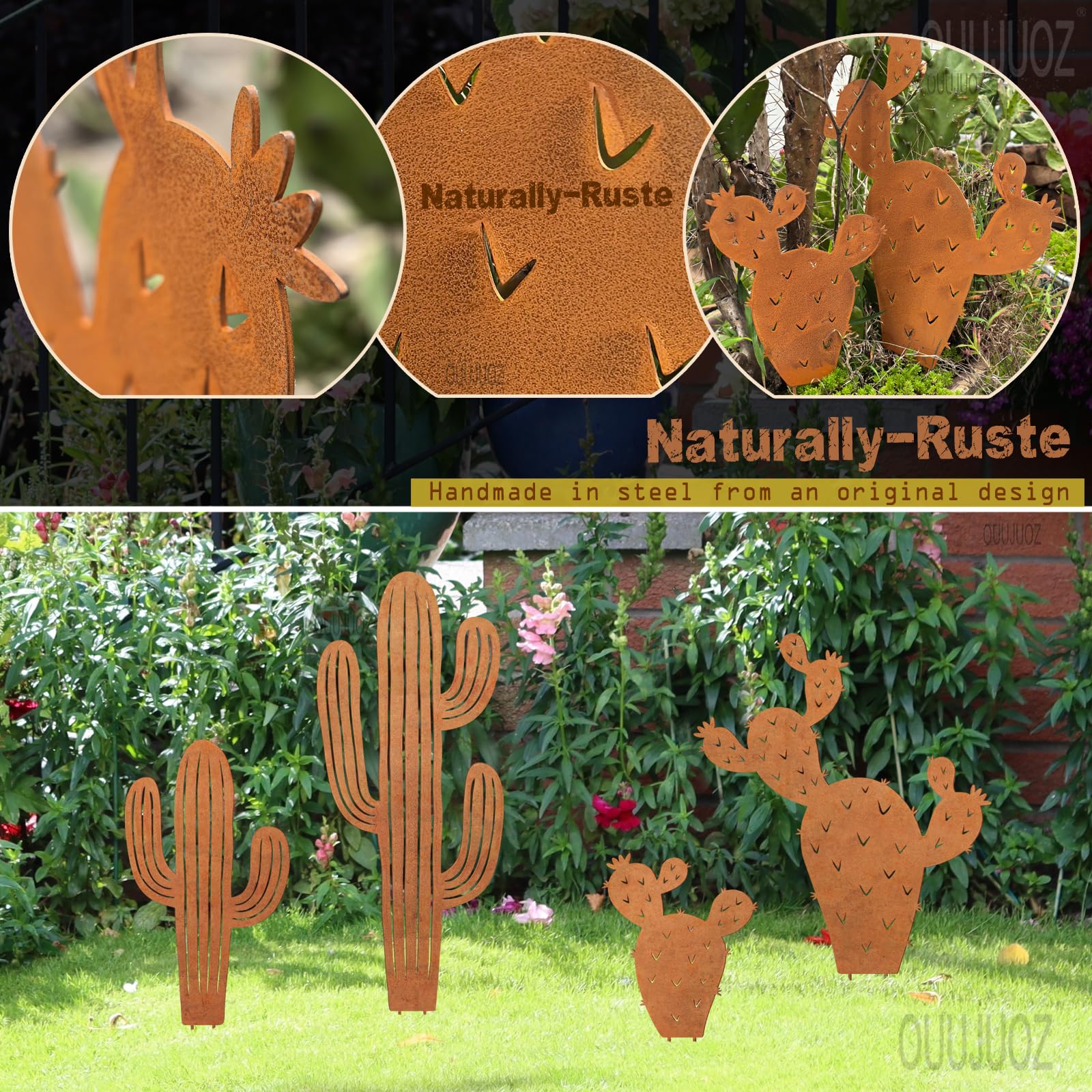 Desert steel yard art by OUUJUOZ enhances curb appeal with sculptural desert vibes.