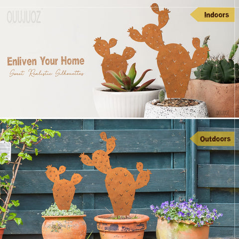 OUUJUOZ metal cactus decor, small size, fits intimate patios with enduring yard charm.
