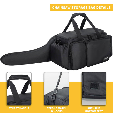 OUUTMEE chainsaw carrying case side pockets store oil, batteries, and gloves