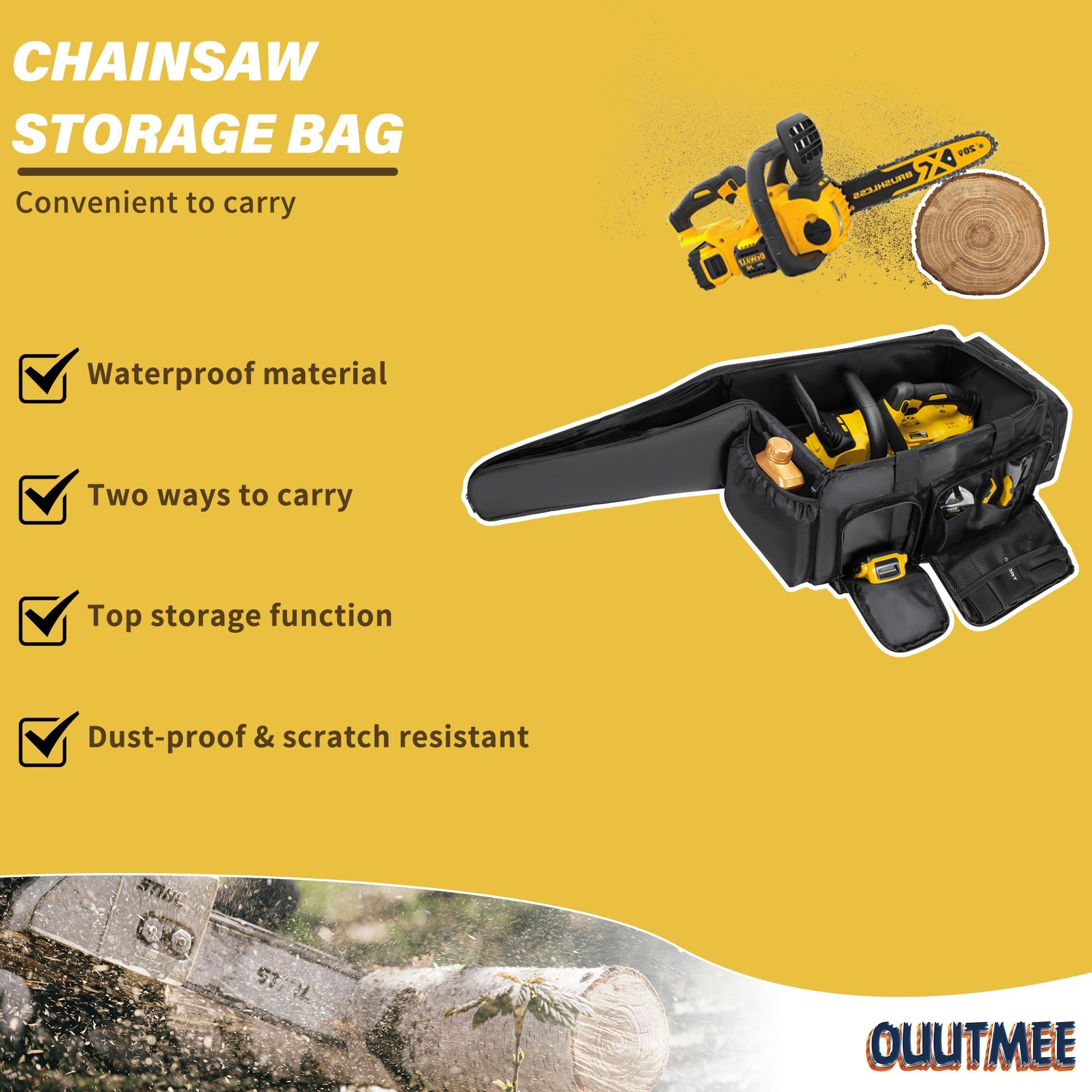 OUUTMEE chainsaw case cushioned handle for comfortable lift