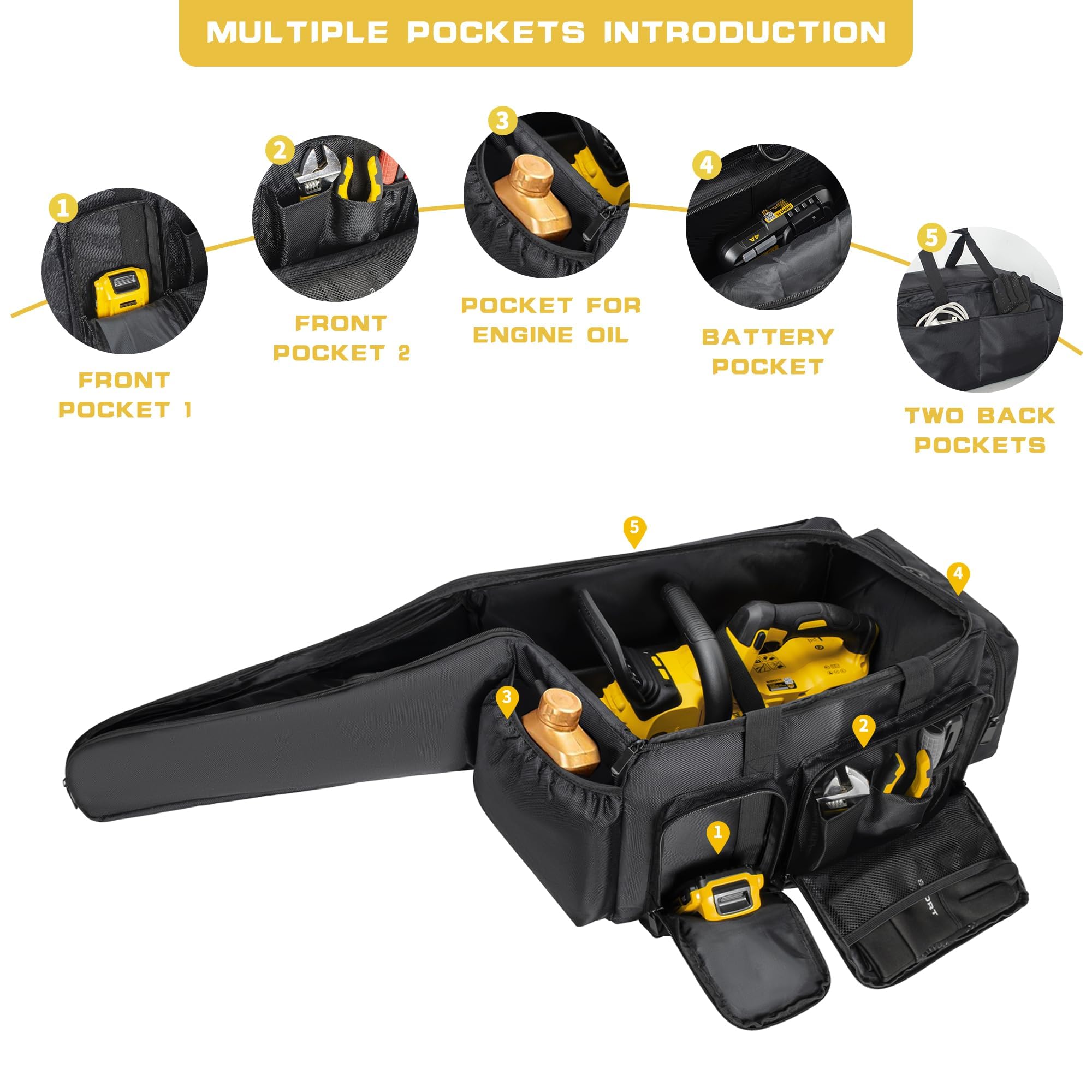 OUUTMEE chainsaw case front pockets organize tools and accessories