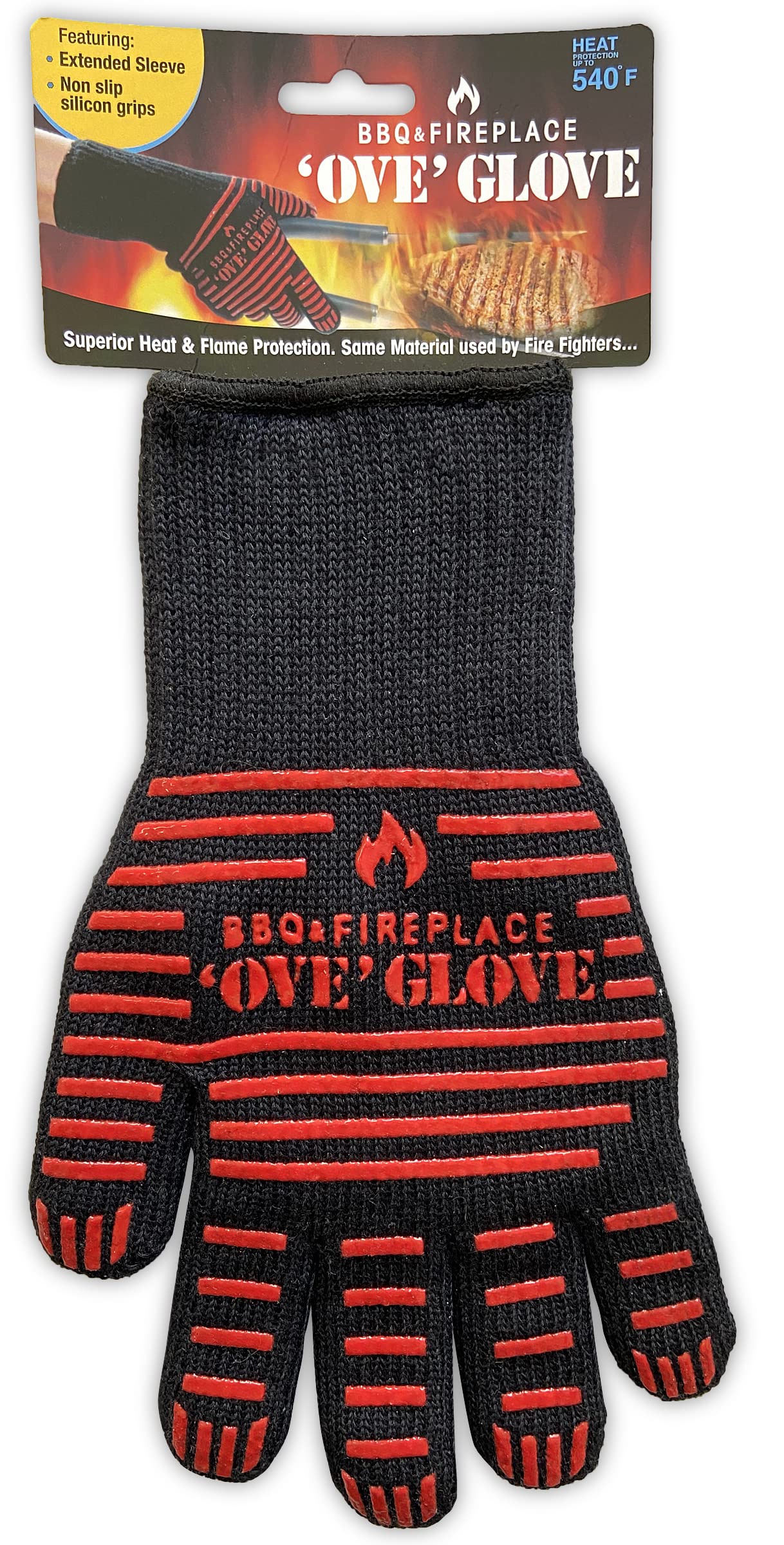 Ove Glove heat resistant material ideal for fireplace and grilling tasks.