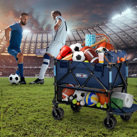 Overmont wagon with 7-inch all-terrain wheels for smooth travel on varied surfaces.