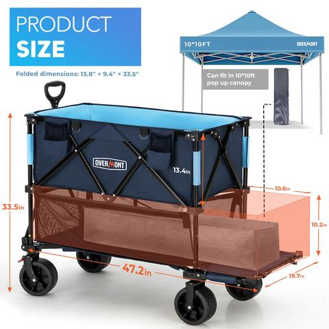 Overmont all-terrain double decker wagon ideal for beach and camping trips.
