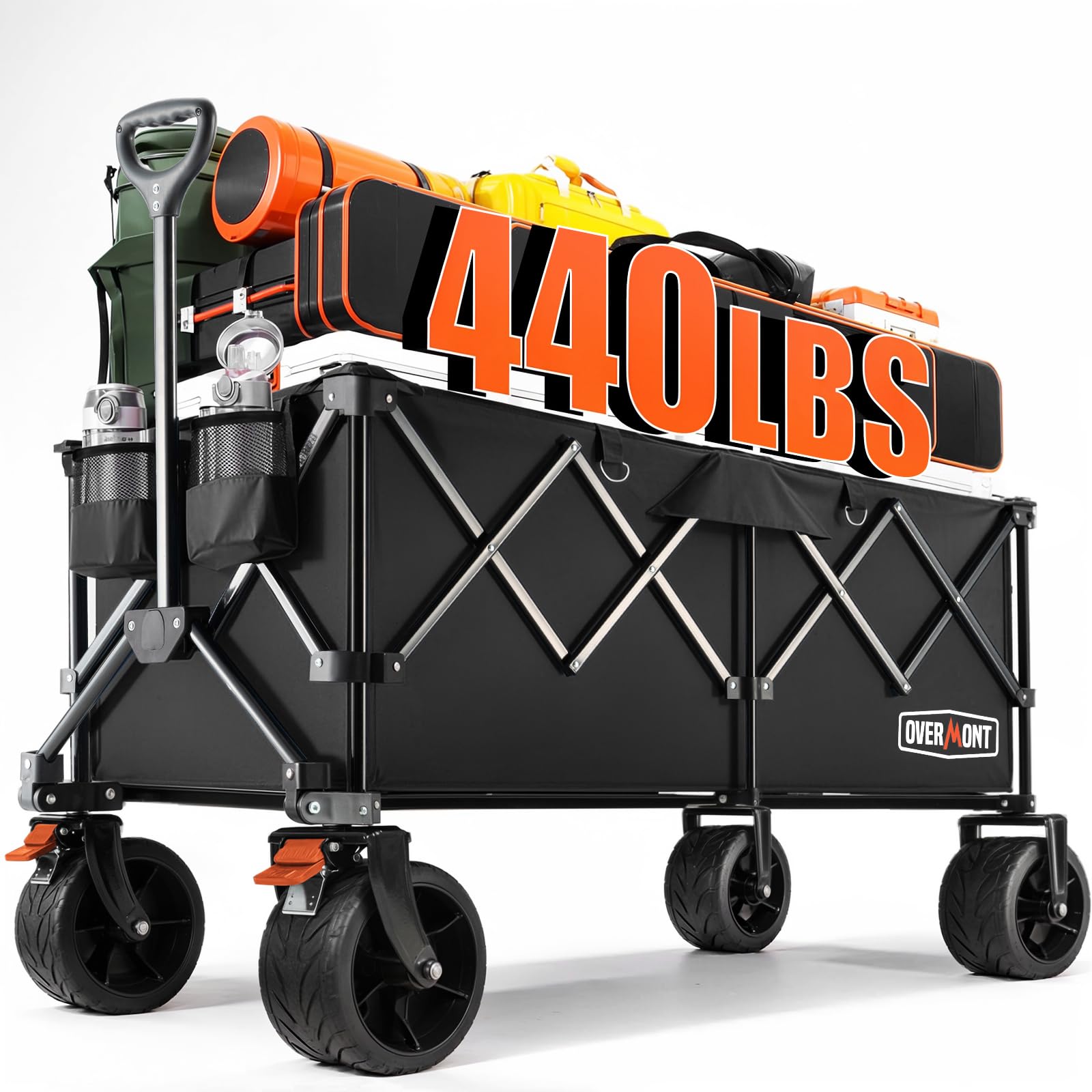 Overmont 45-inch collapsible wagon extended for large loads and easy transport.