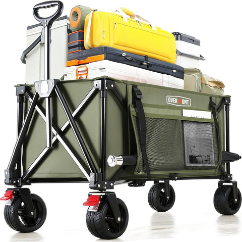 Overmont collapsible wagon in setup mode showing spacious capacity for gear