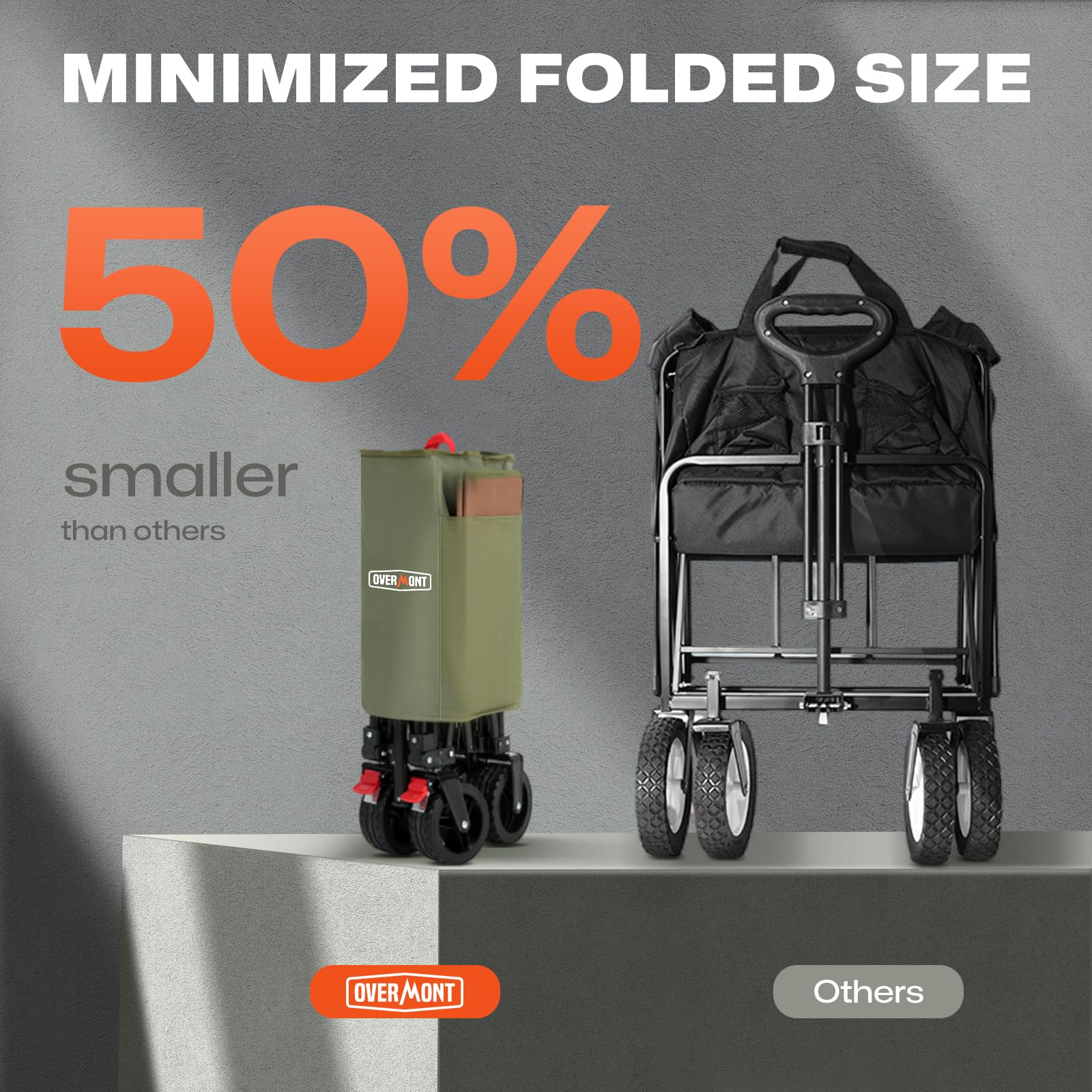 Overmont wagon with four all-terrain wheels for smooth outdoor transport