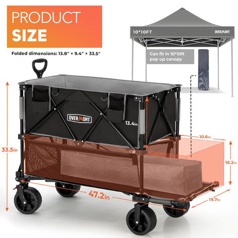 Overmont wagon ready for camping or sports events with practical storage features.