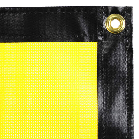 Oversize Warning sign closeup highlights brass grommets for secure attachment