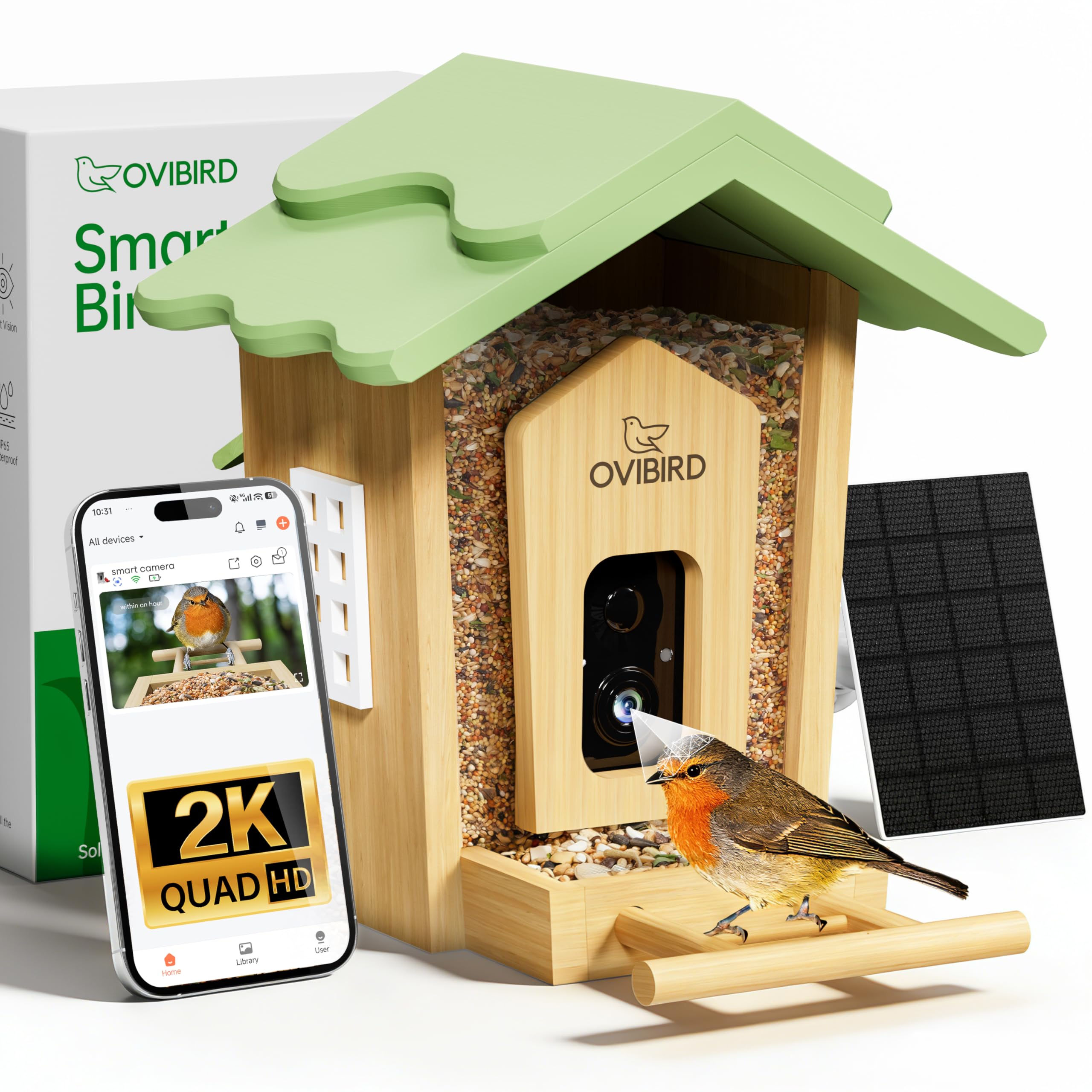 OVIBIRD Smart Feeder front view with camera ready to welcome backyard wildlife.