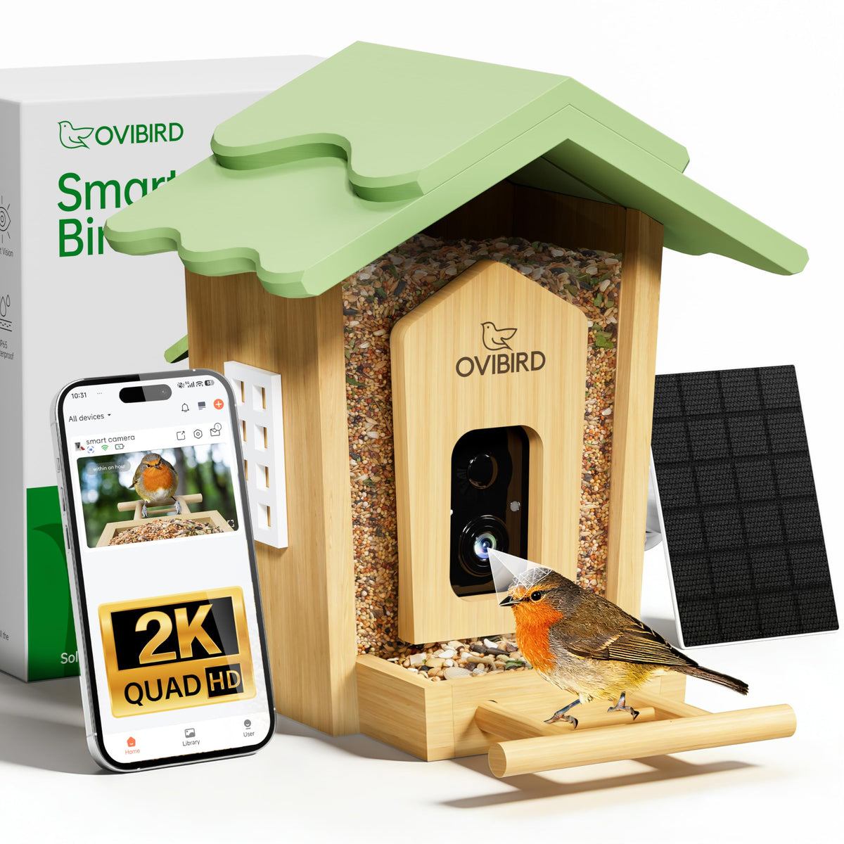 OVIBIRD Smart Feeder front view with camera ready to welcome backyard wildlife.