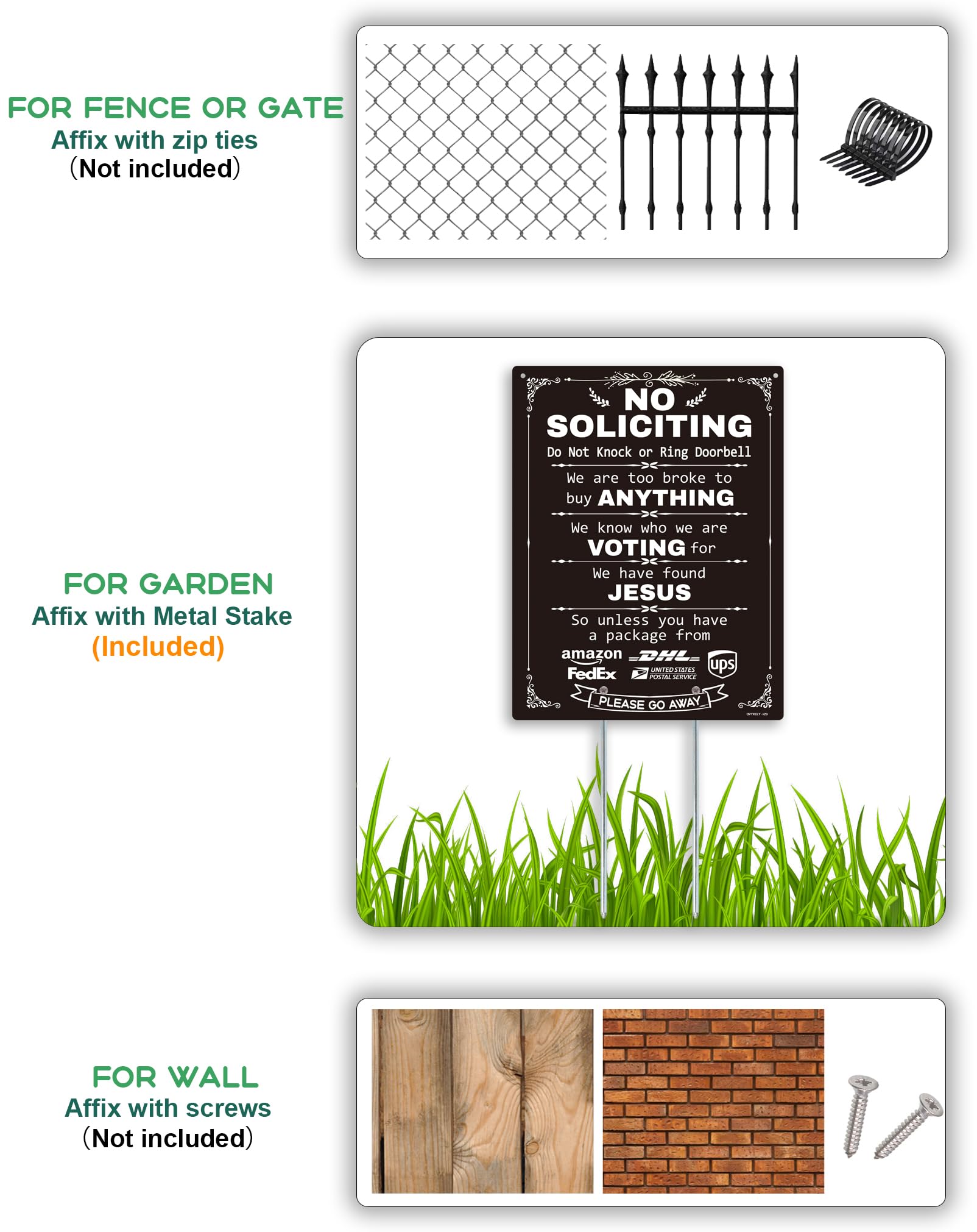 Ovyxely No Soliciting Sign with pre-drilled holes for easy mounting.