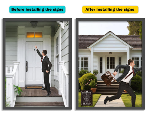 Ovyxely No Soliciting Sign on yard stake boosts curb visibility.