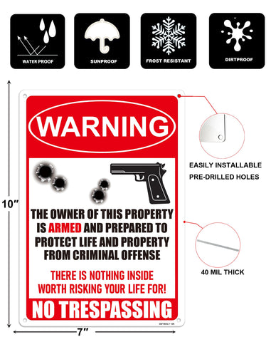 Ovyxely aluminum No Trespassing sign, rust-free and durable for outdoor use.