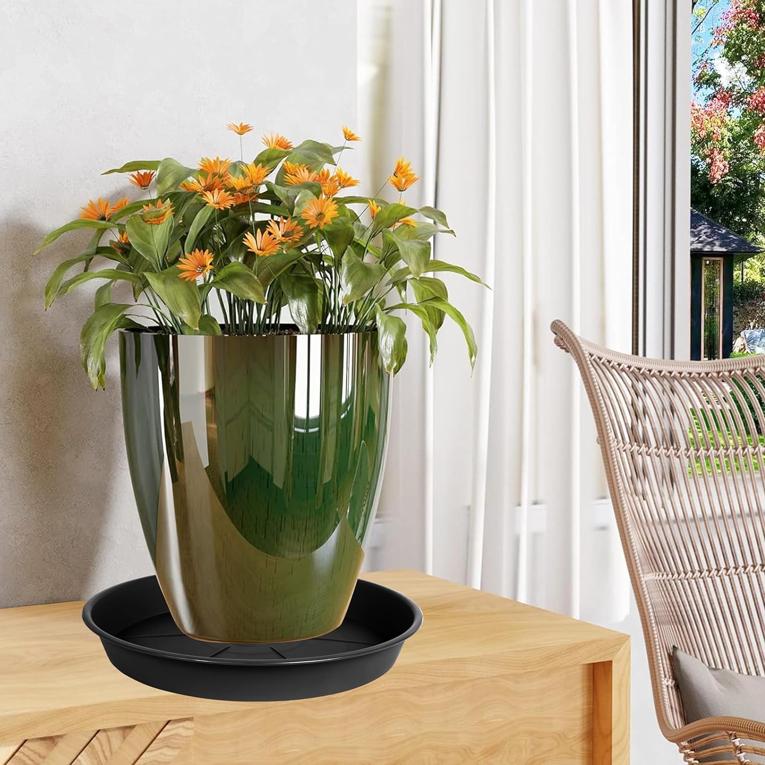 OVZILKI 12-inch saucer outdoor use; catches drainage and keeps patio clean