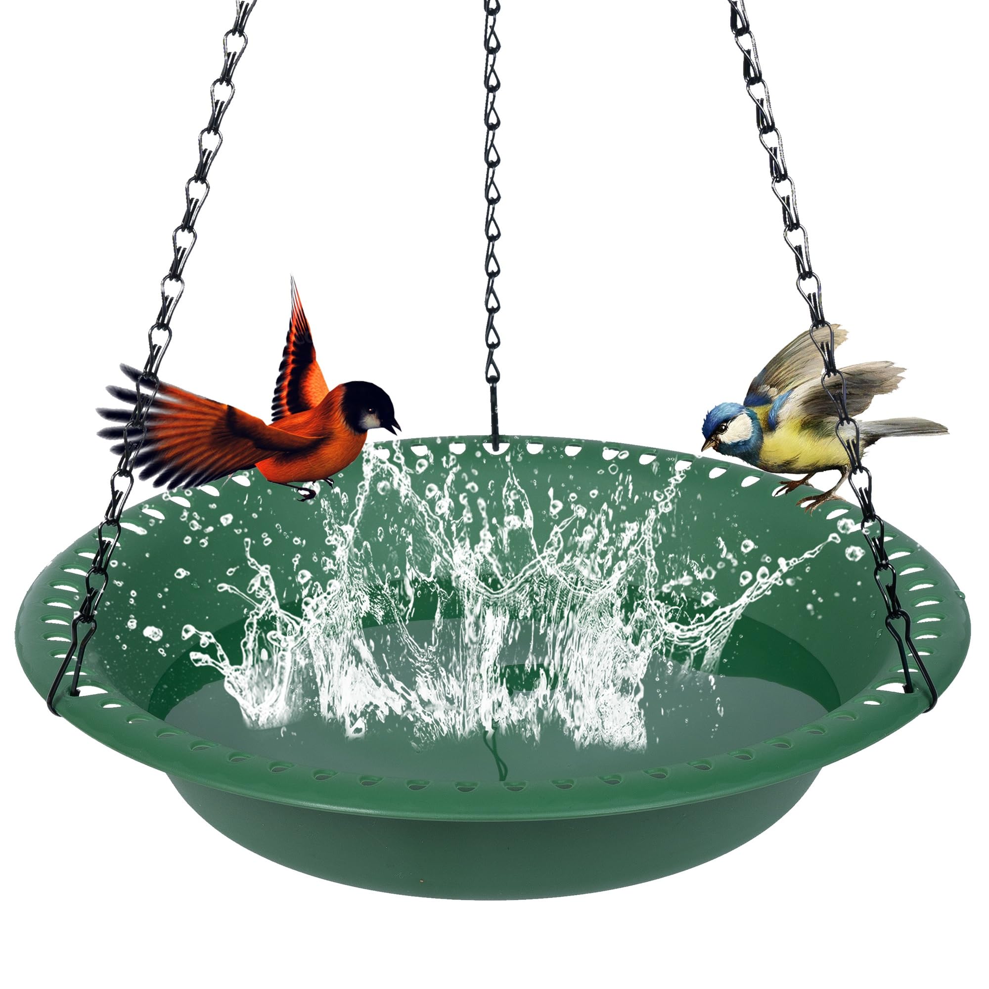 OVZILKI bird bath with 10-inch green bowl inviting birds to drink and bathe