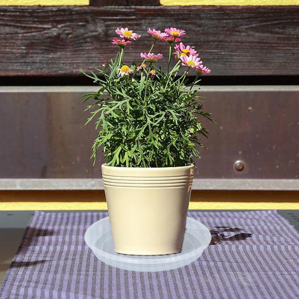 OVZILKI heavy-duty PP plant saucer demonstrates strength for outdoor use.