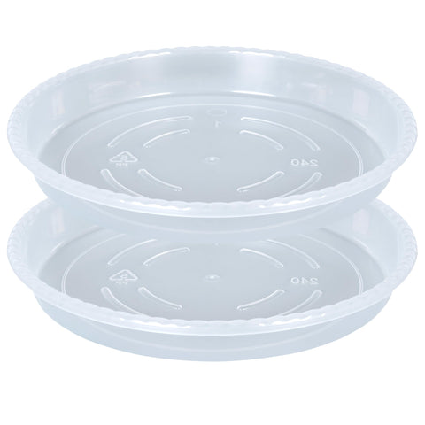 OVZILKI plant saucer 10-inch clear plastic tray catching drips to protect floors.