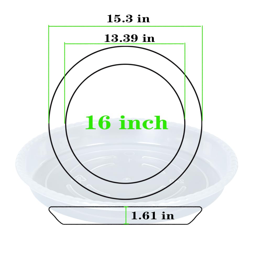 OVZILKI plant saucer 16-inch clear side detail shows durability for outdoor use.