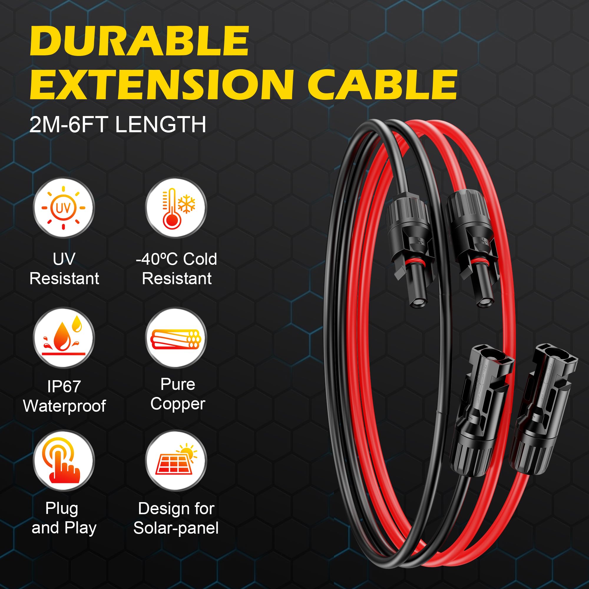 OWINUSTECH 10AWG solar extension with male and female connectors for simple setup