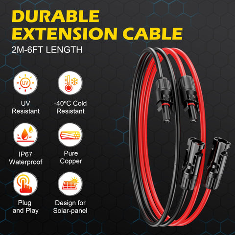 OWINUSTECH 10AWG solar extension with male and female connectors for simple setup