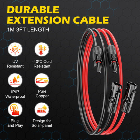 OWINUSTECH solar extension connectors: male and female, enabling simple plug-and-play connections outdoors.