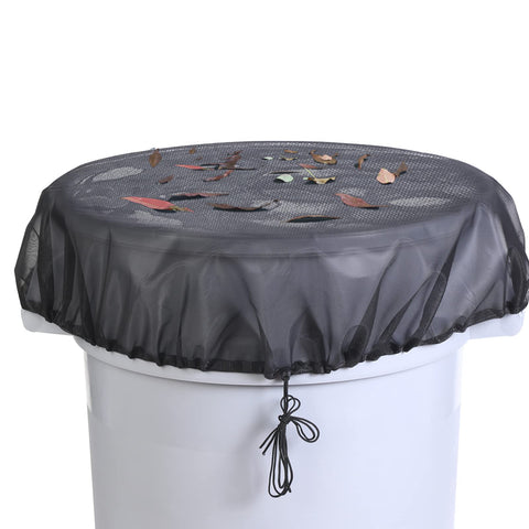 Owl Focus rain barrel mesh cover protects against leaves and dirt on a 37.5-inch barrel.