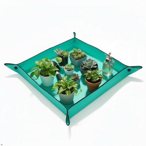 Owl Focus repotting mat folded compact for space-saving storage.